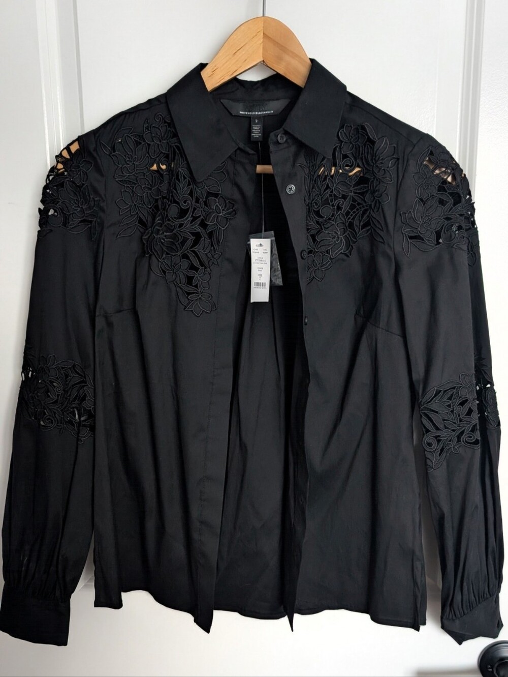 NWT WHBM Black Button Down Blouse Size 2